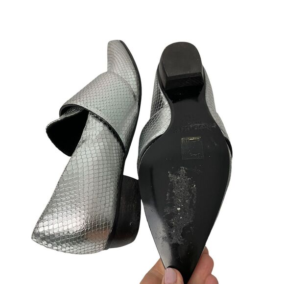 Rodarte Shoes Size 38.5 US 8.5 Silver Metallic Snakeskin Embossed Pointed - Picture 5 of 5
